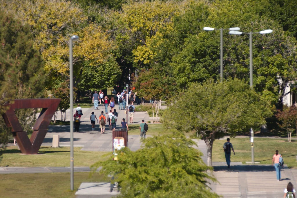 Aerial view of a campus, the kind of environment mapped by a GIS digital twin