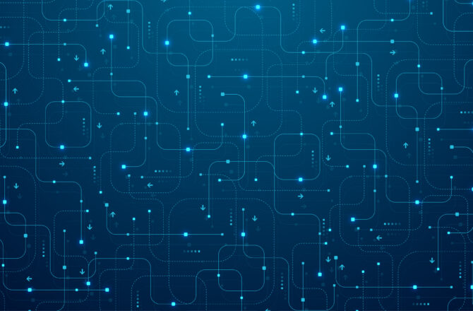 Circuit board texture representing DSA's centralized district energy data platform
